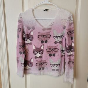 Tricotto Pink Ombre Cats With Rhinestone Glasses Sweater
